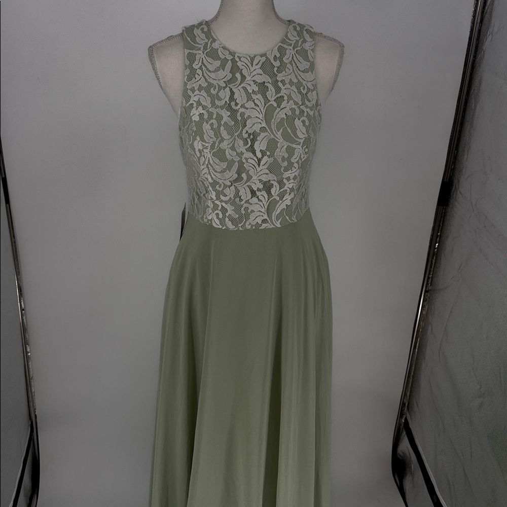 NWT Azazie Kate Bridesmaid Dress Lace Bodice‎ Formal Gown Dusty Sage A8 - Picture 10 of 15
